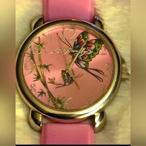Rare Collectors Item Authentic PERFECT Ed Hardy Pink Butterflies Watch